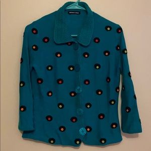 Michael Simon cardigan blue sweater dots S